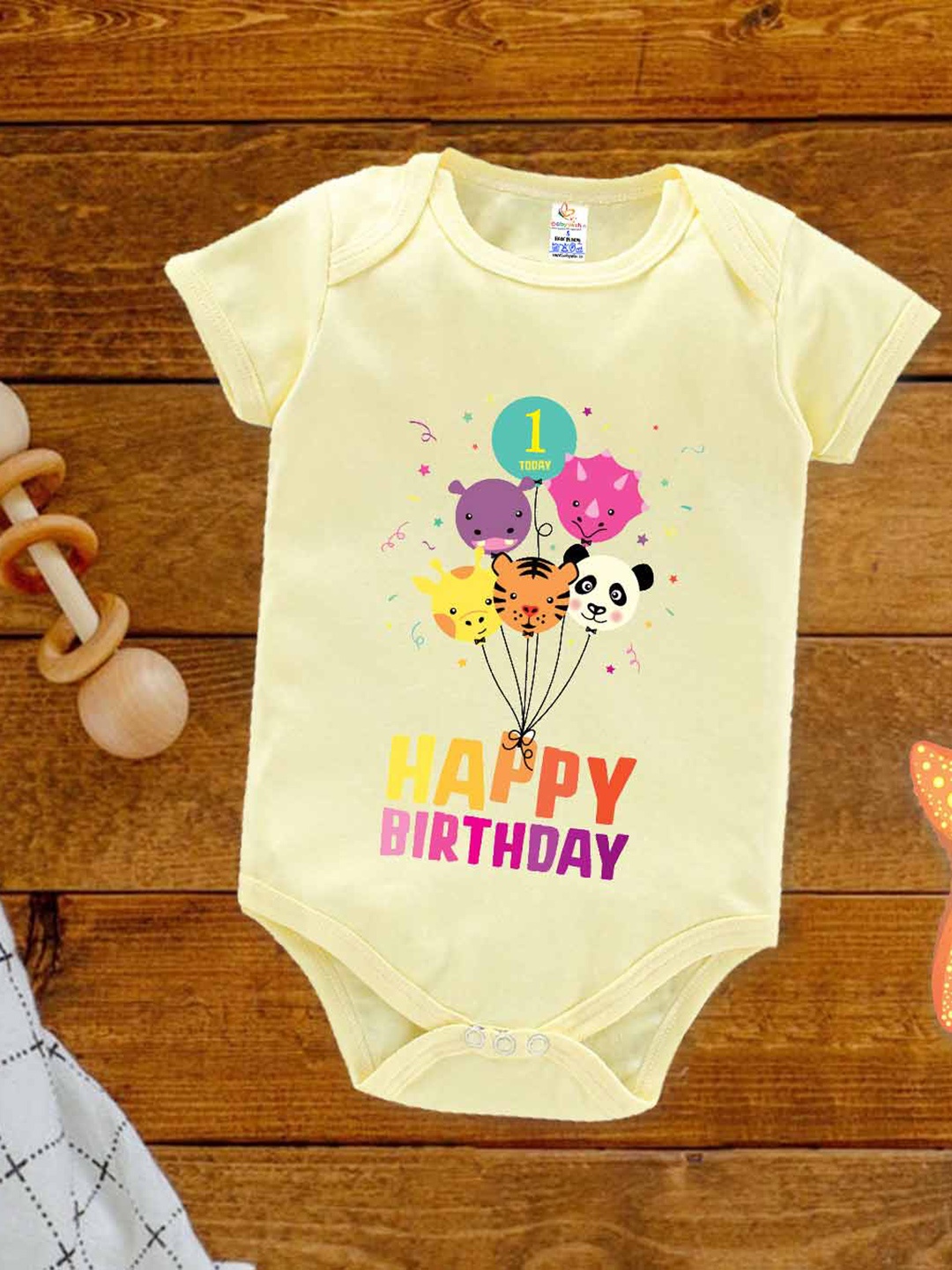 

Babywish Infants Happy Birthday Printed Cotton Bodysuit, Yellow