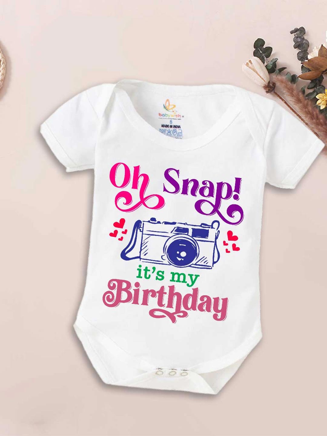 

Babywish Infants Birthday Printed Cotton Bodysuit, White