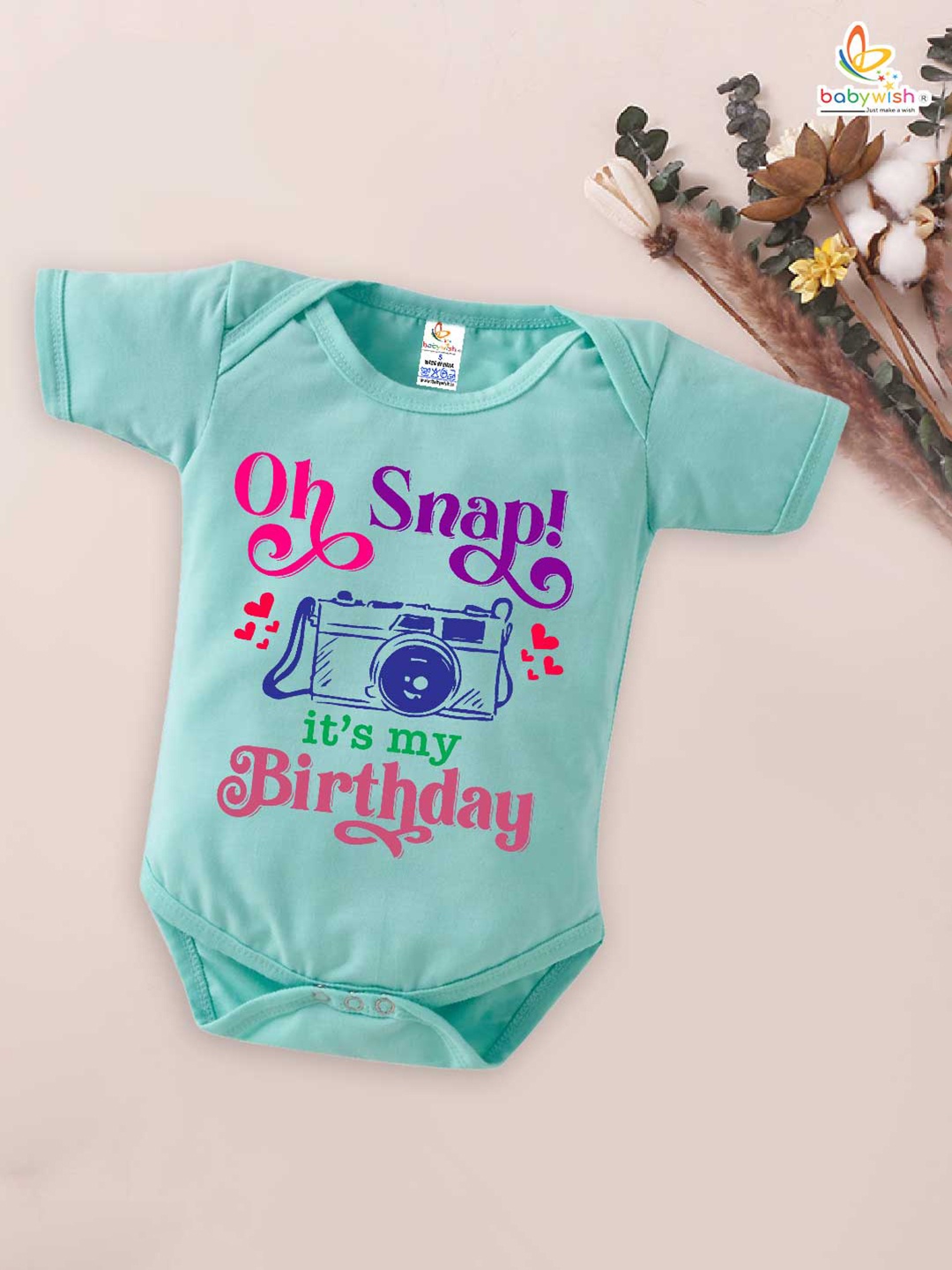 

Babywish Infants Birthday Printed Cotton Bodysuit, Sea green
