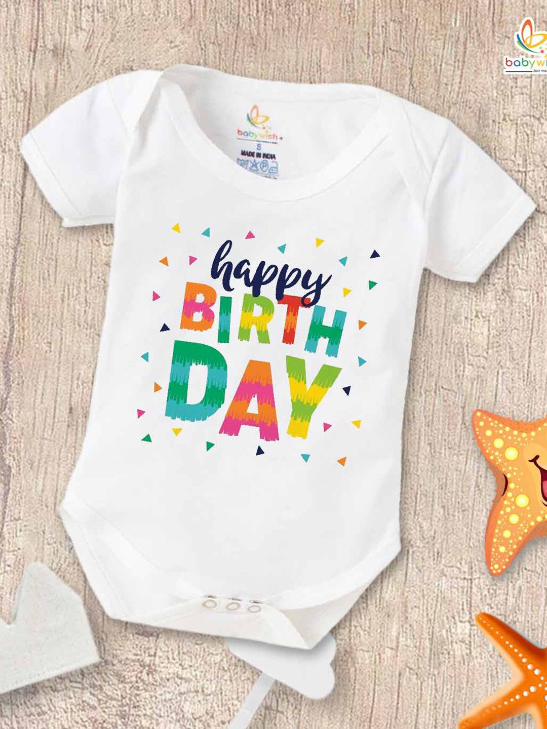 

Babywish Infants Happy Birthday Printed Cotton Bodysuit, White