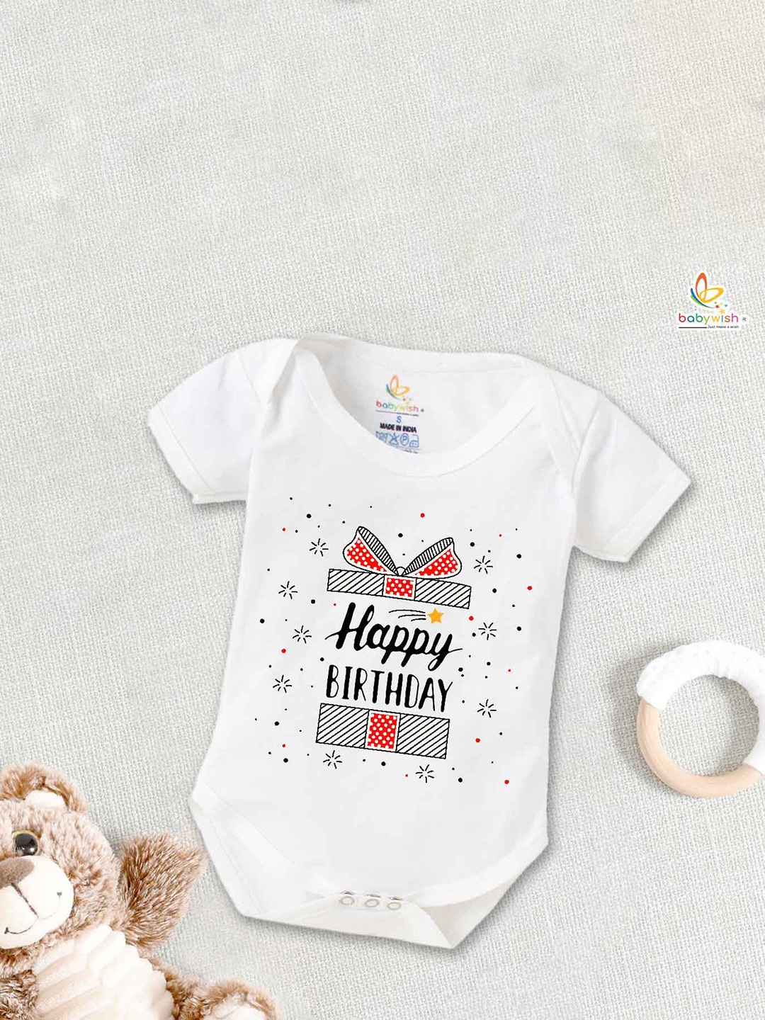 

Babywish Infants Printed Cotton Bodysuit, White