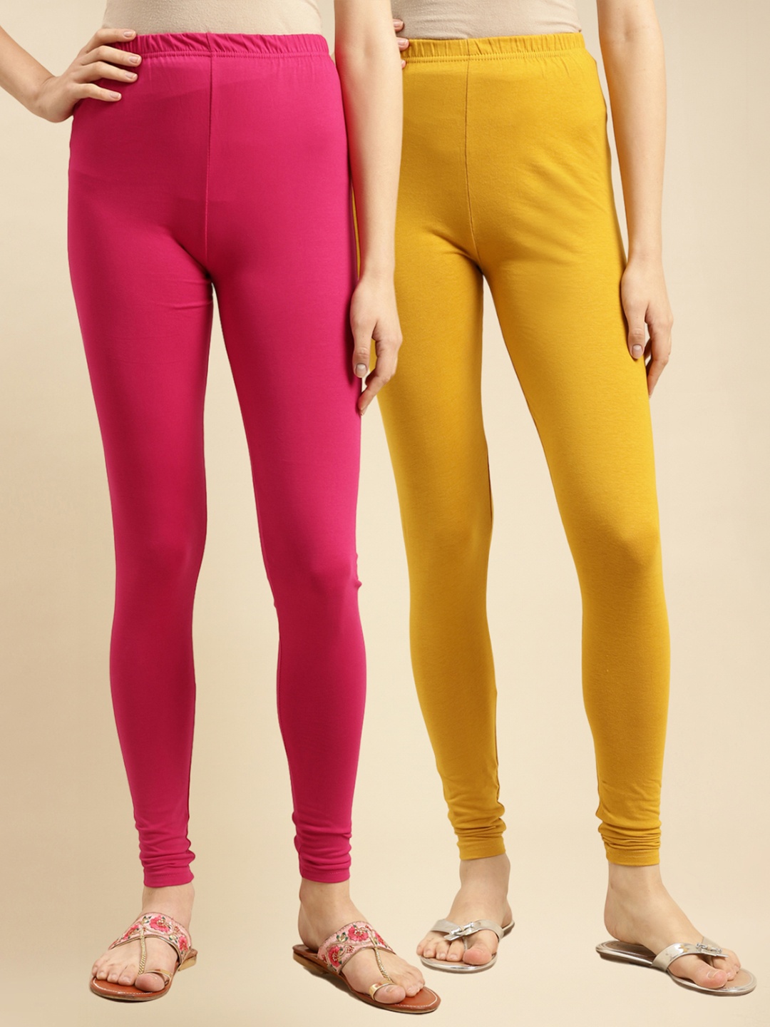 

Rangita Pack of 2 Cotton Churidar-Length Leggings, Pink