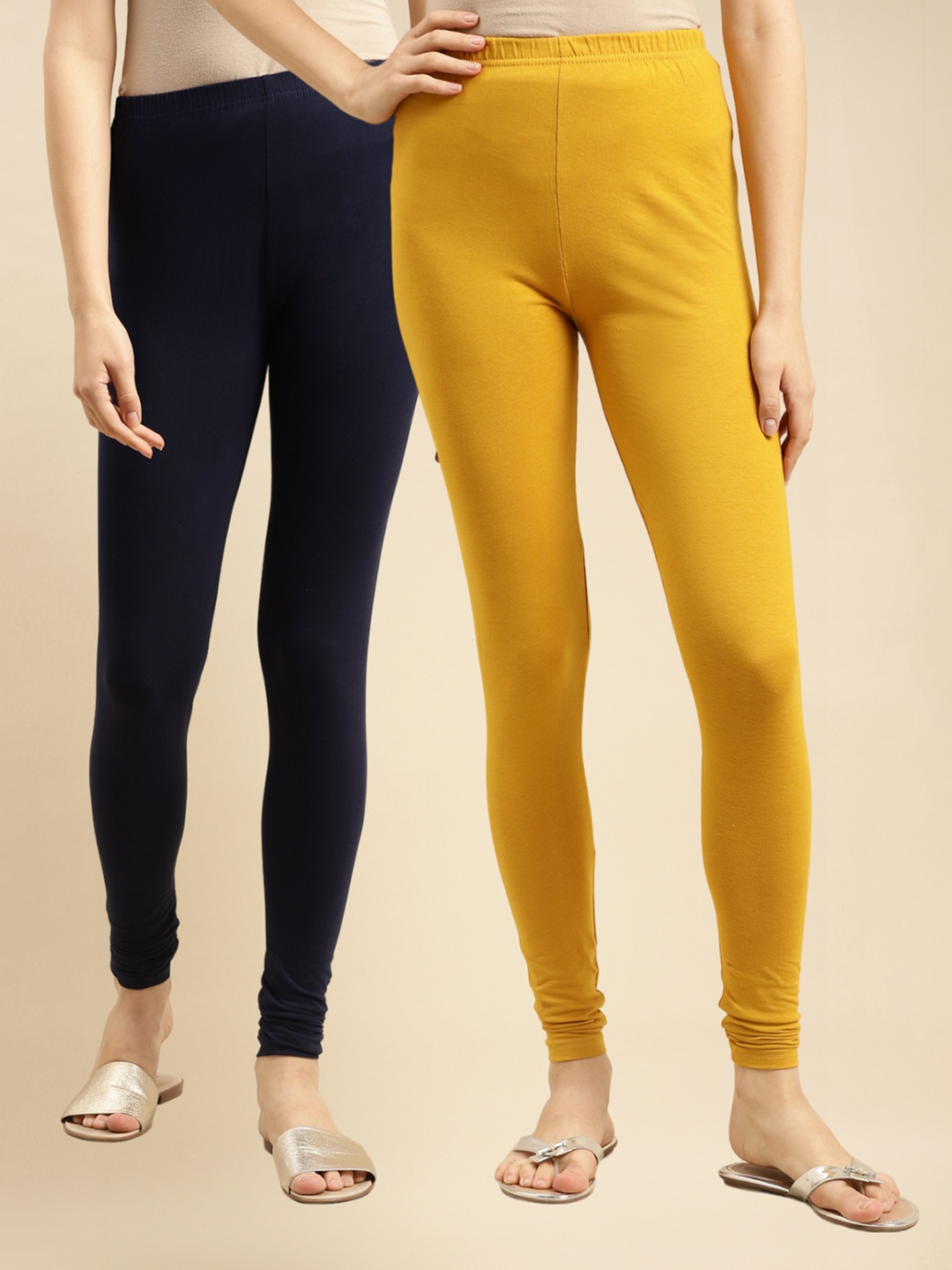 

Rangita Pack of 2 Pure Cotton Churidar Length Leggings, Navy blue