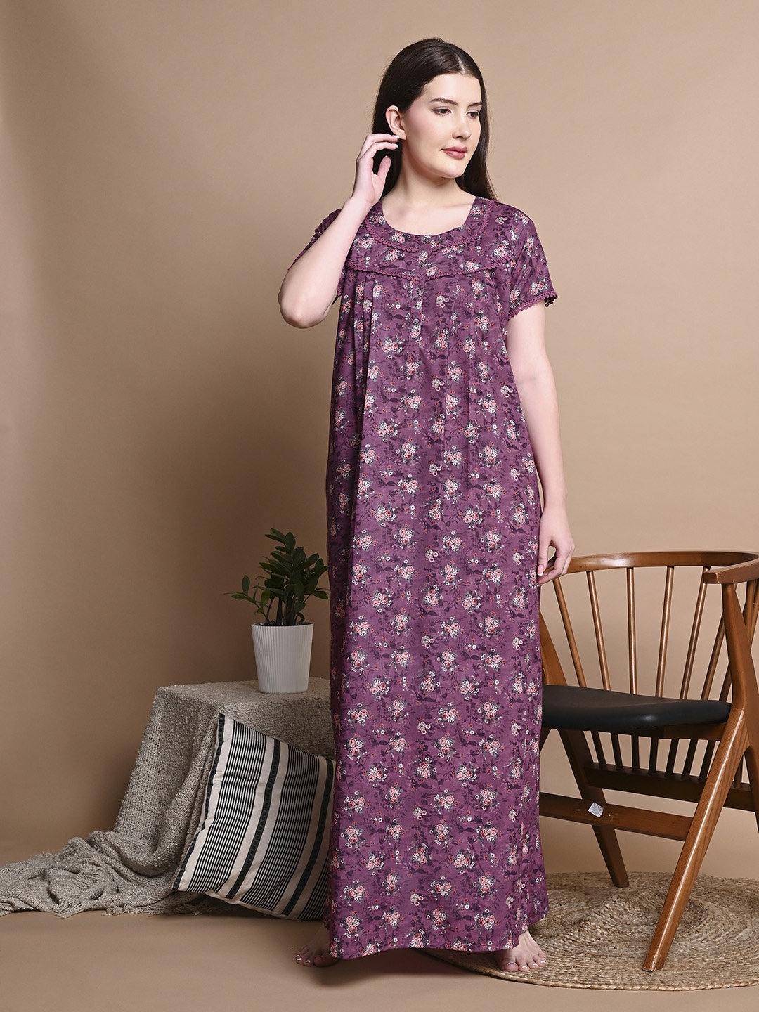 

Sand Dune Floral Printed Maxi Nightdress, Maroon