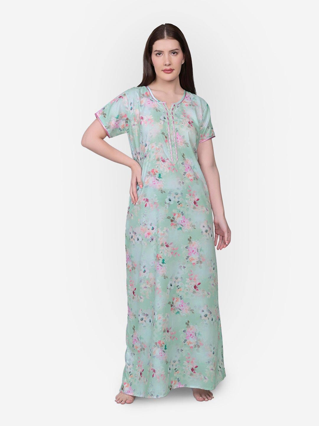 

Sand Dune Floral Printed Maxi Nightdress, Sea green