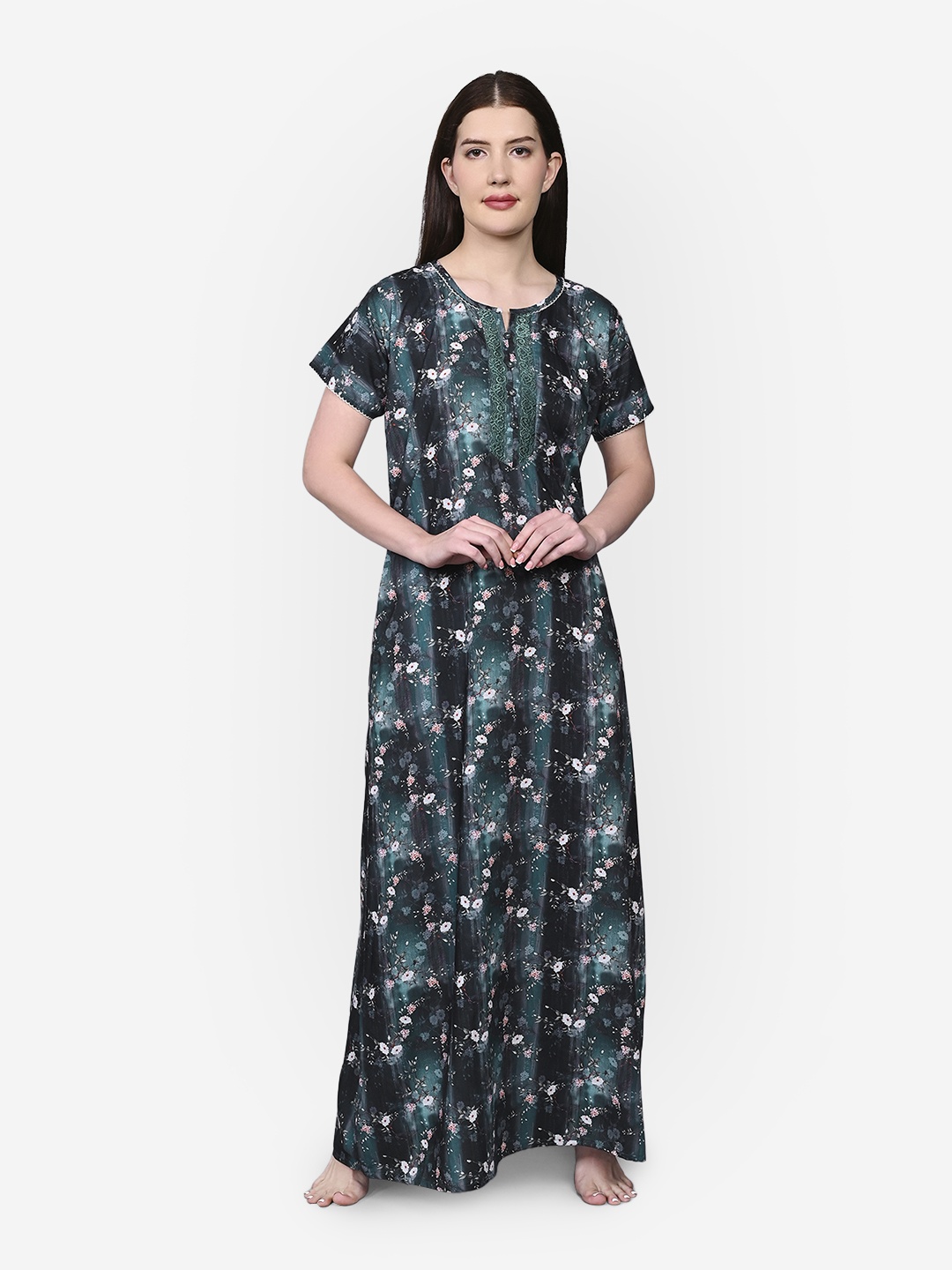 

Sand Dune Floral Printed Maxi Nightdress, Green