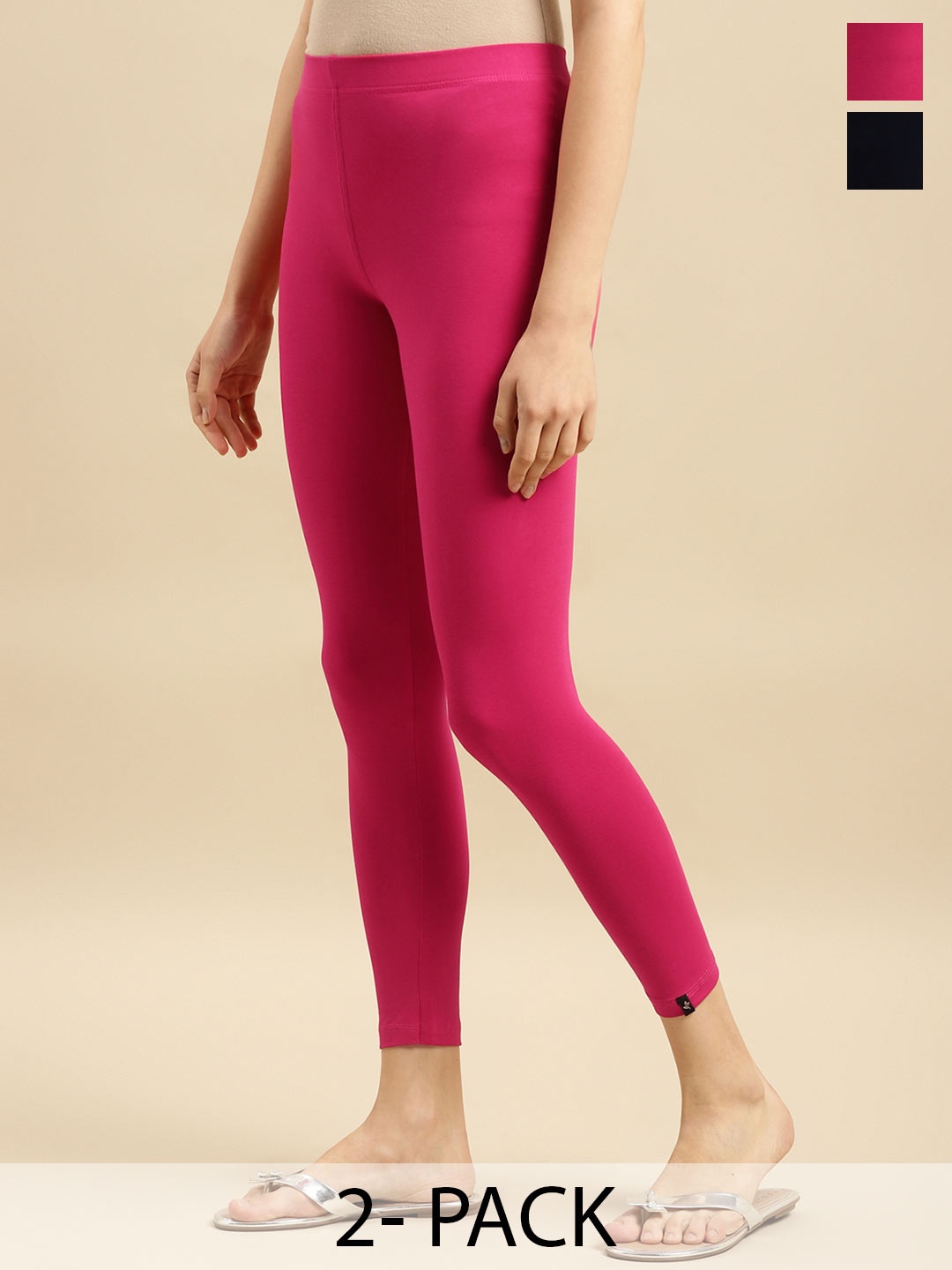 

Rangita Pack Of 2 Pure Cotton Ankle-Length Leggings, Navy blue