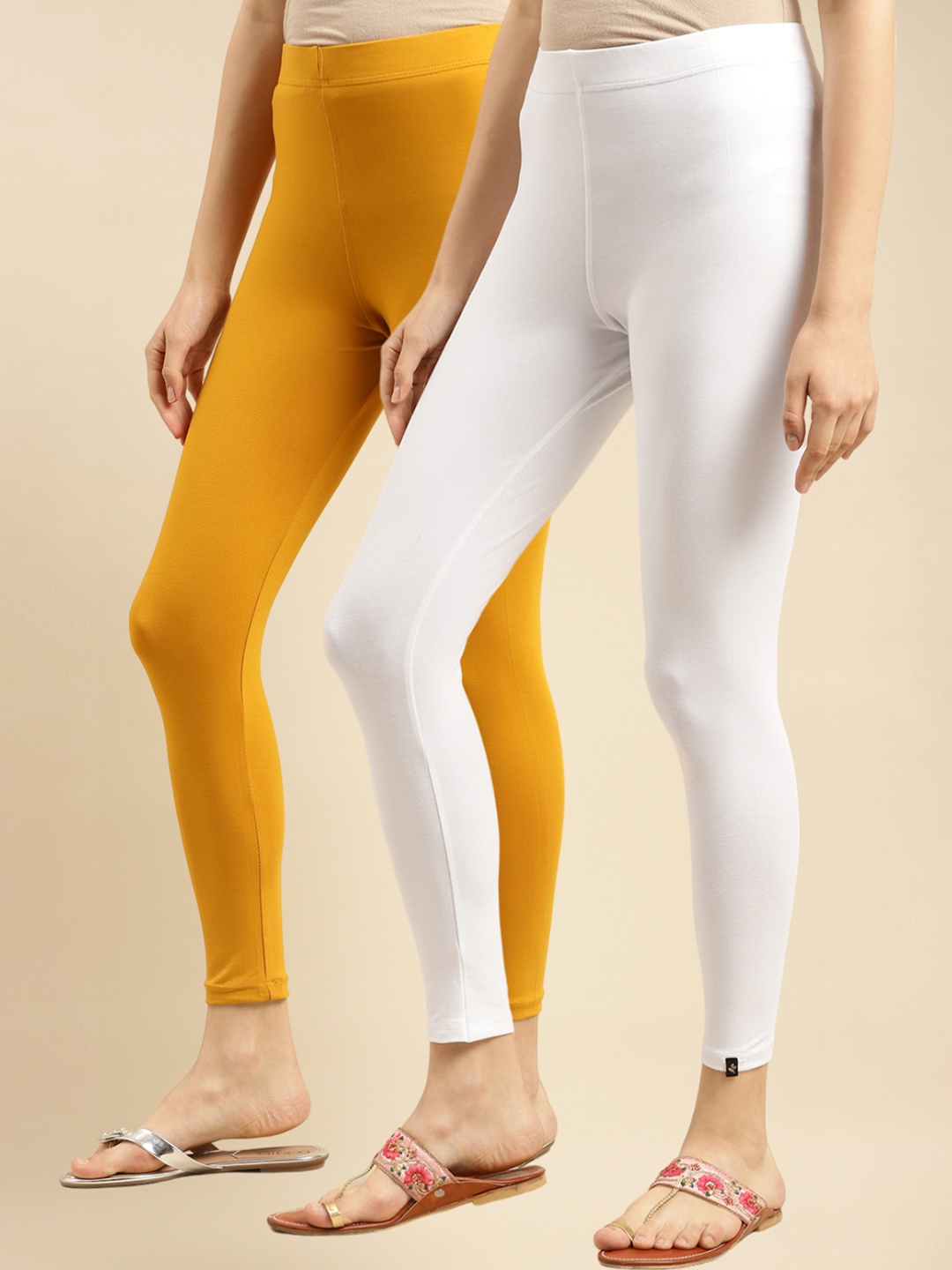 

Rangita Pack Of 2 Pure Cotton Ankle Length Leggings, White