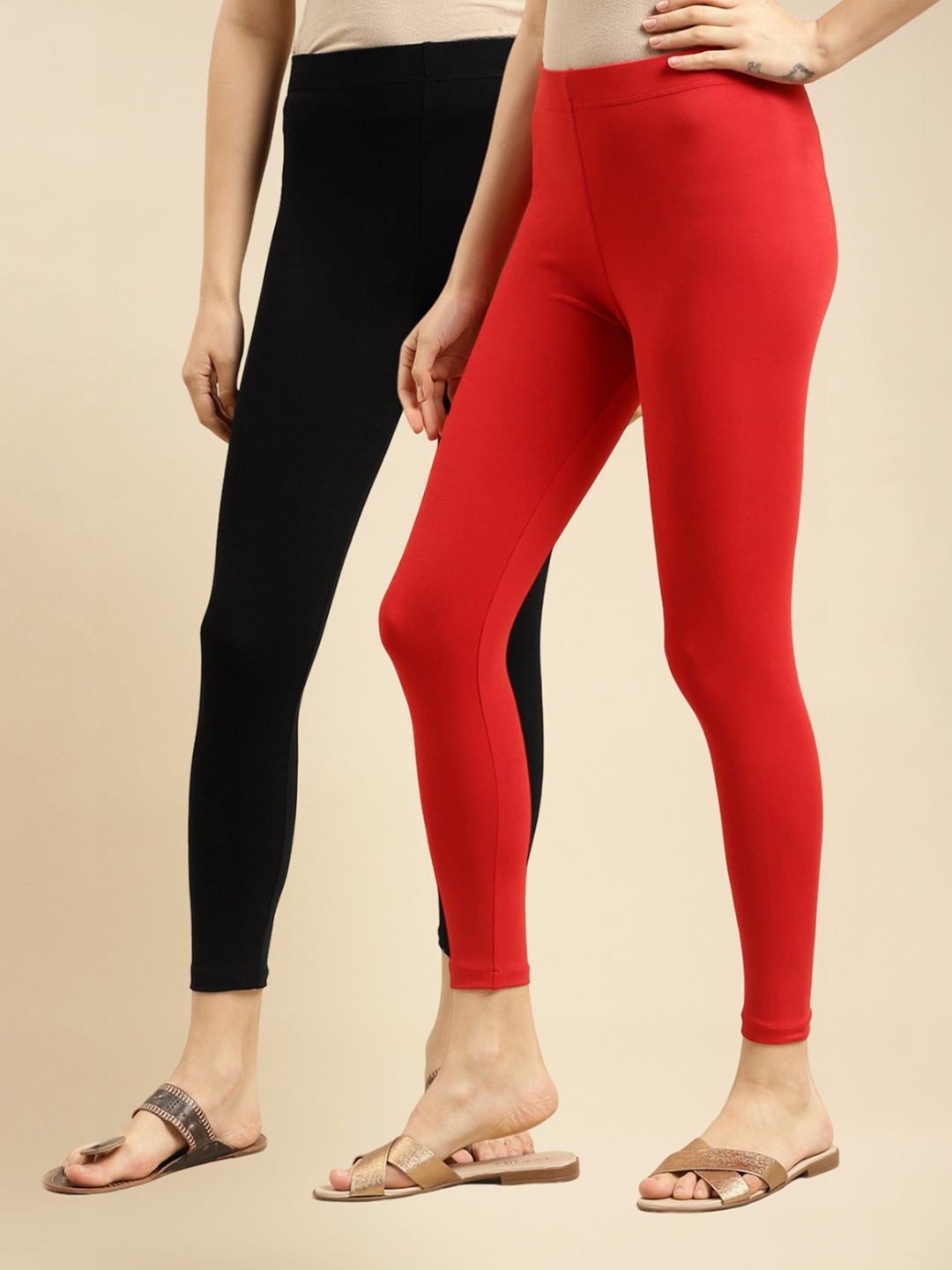 

Rangita Pack Of 2 Pure Cotton Ankle-Length Leggings, Black