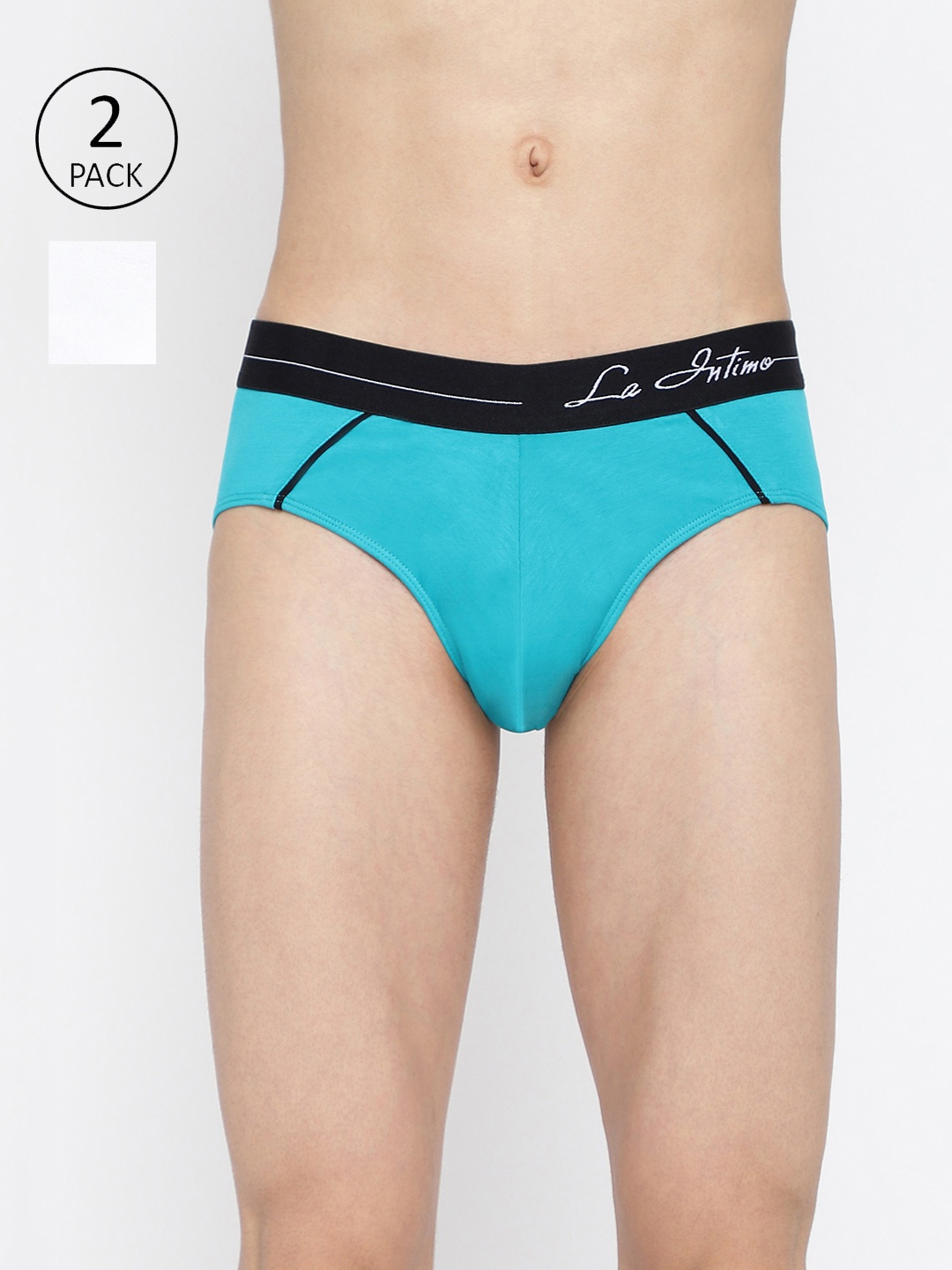 

La Intimo Pack Of 2 Brand Logo Details Anti Microbial Hipster Briefs LIBR090B, Teal