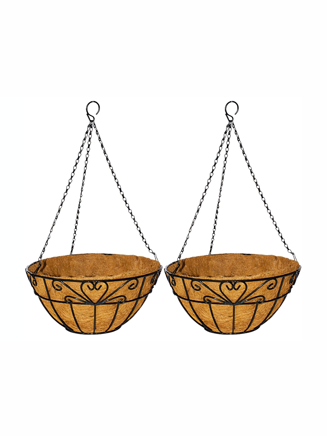 

Garden Deco Black & Brown 2 Pieces Hanging Basket Planters With Metal Hanging Chain