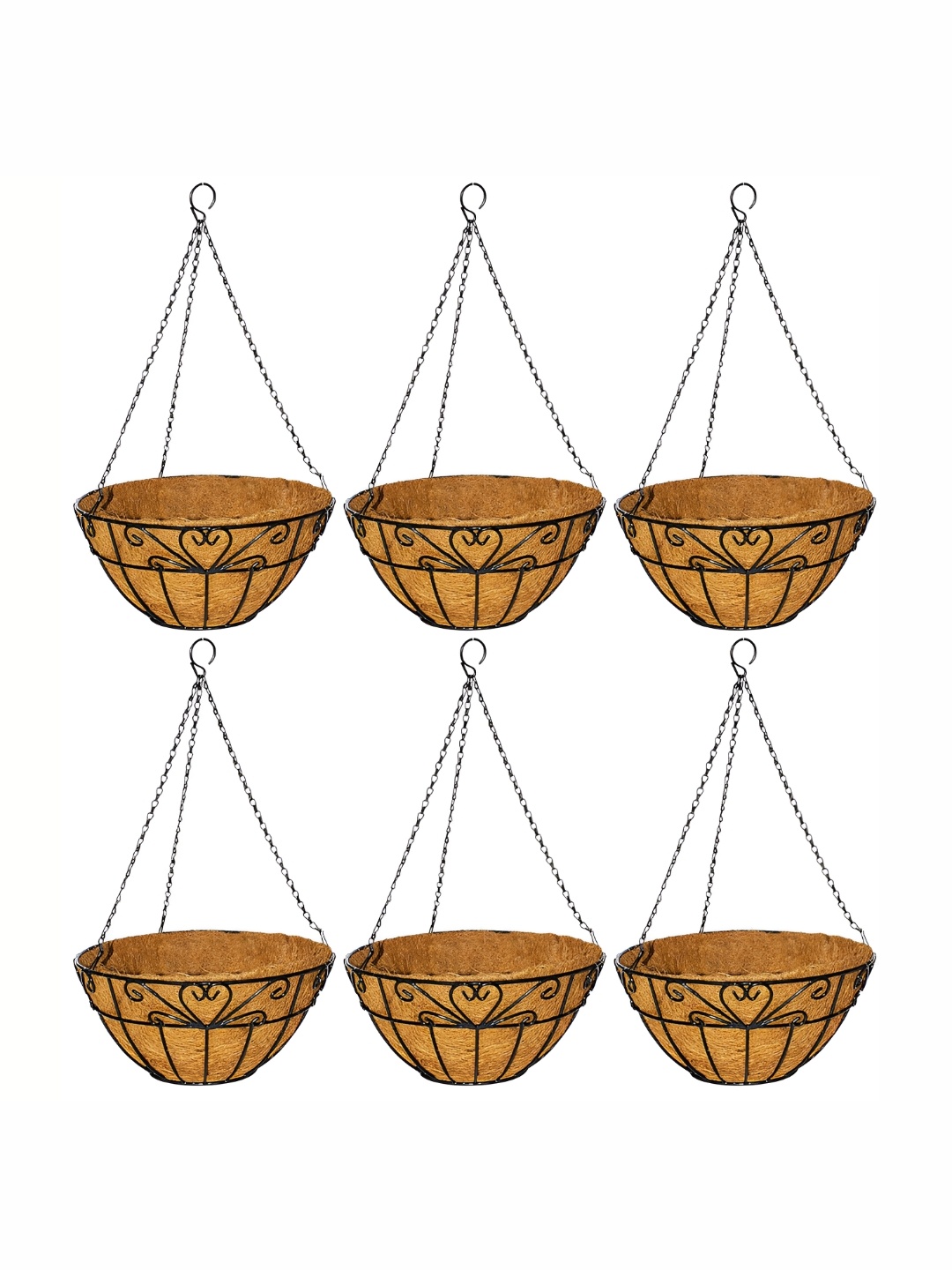 

Garden Deco Black & Brown 6 Pieces Hanging Basket Planters With Metal Hanging Chain