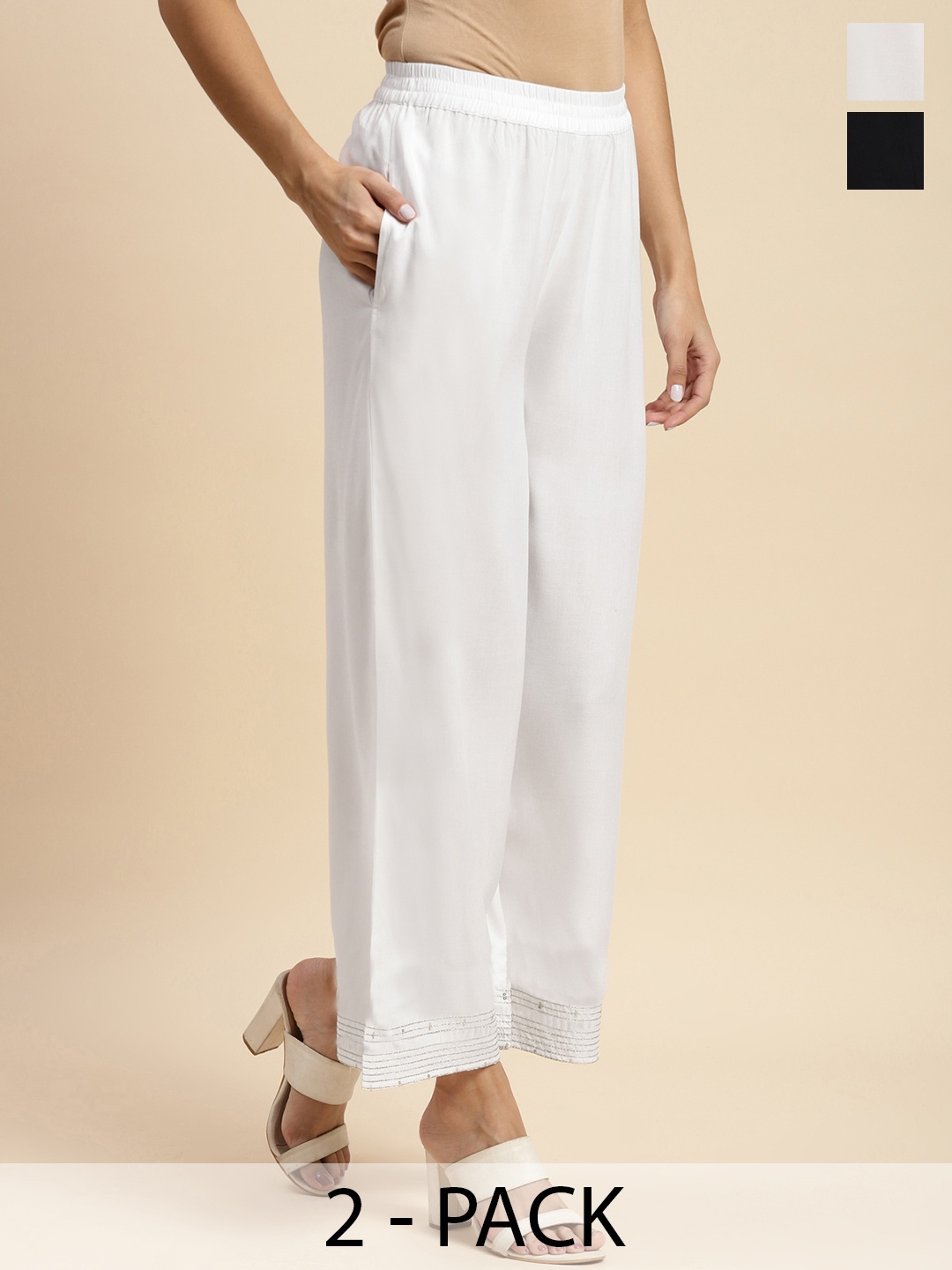 

Rangita Pack Of 2 Flared Ethnic Palazzos, White