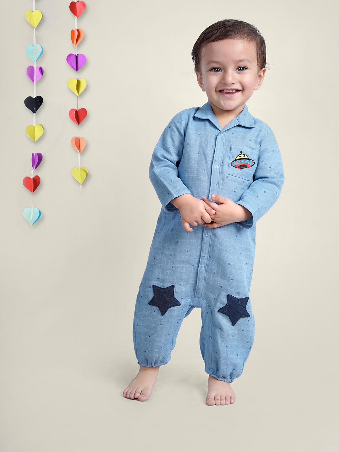 

Little Llama Infants Boys Pure Cotton Rompers, Blue