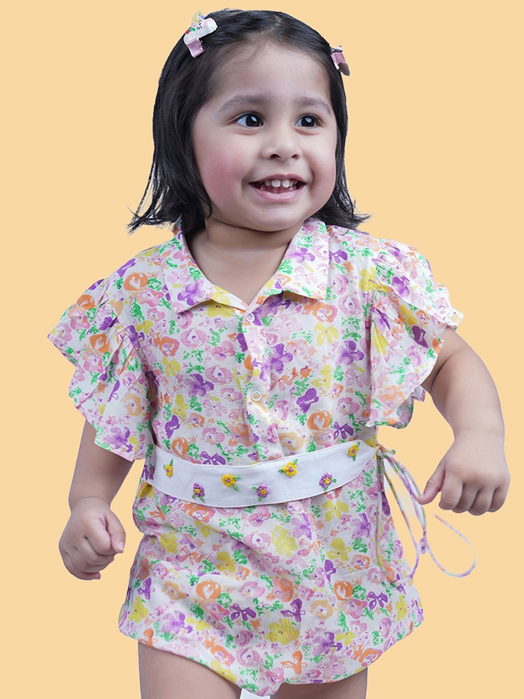 

Little Llama Infant Girls Floral Printed Pure Cotton Romper, White