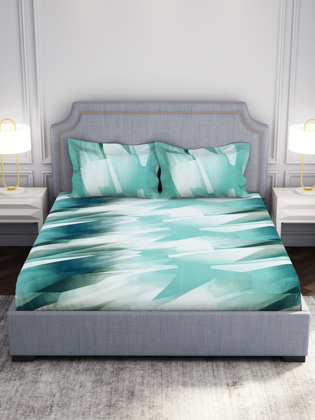

Welspun Green Printed 130 TC King Bedsheet Set