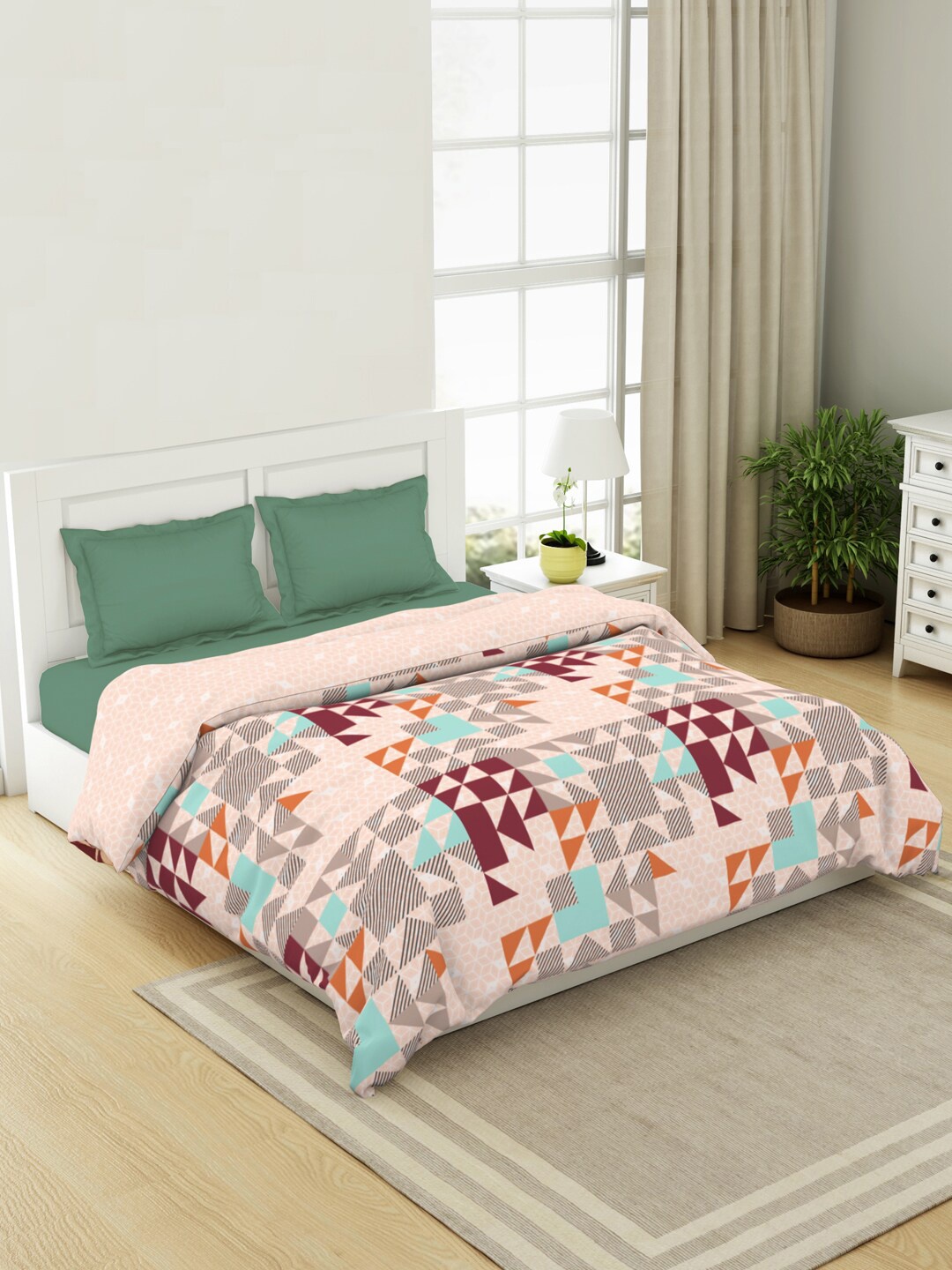 

SPACES Assorted & Orange Geometric Pure Cotton AC Room Double Bed Dohar