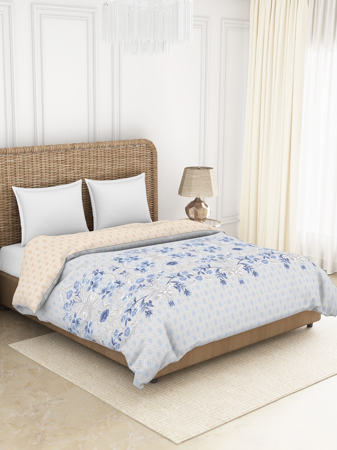 

SPACES Welspun Reagalis Blue & White Floral Pure Cotton AC Room Double Bed Quilt