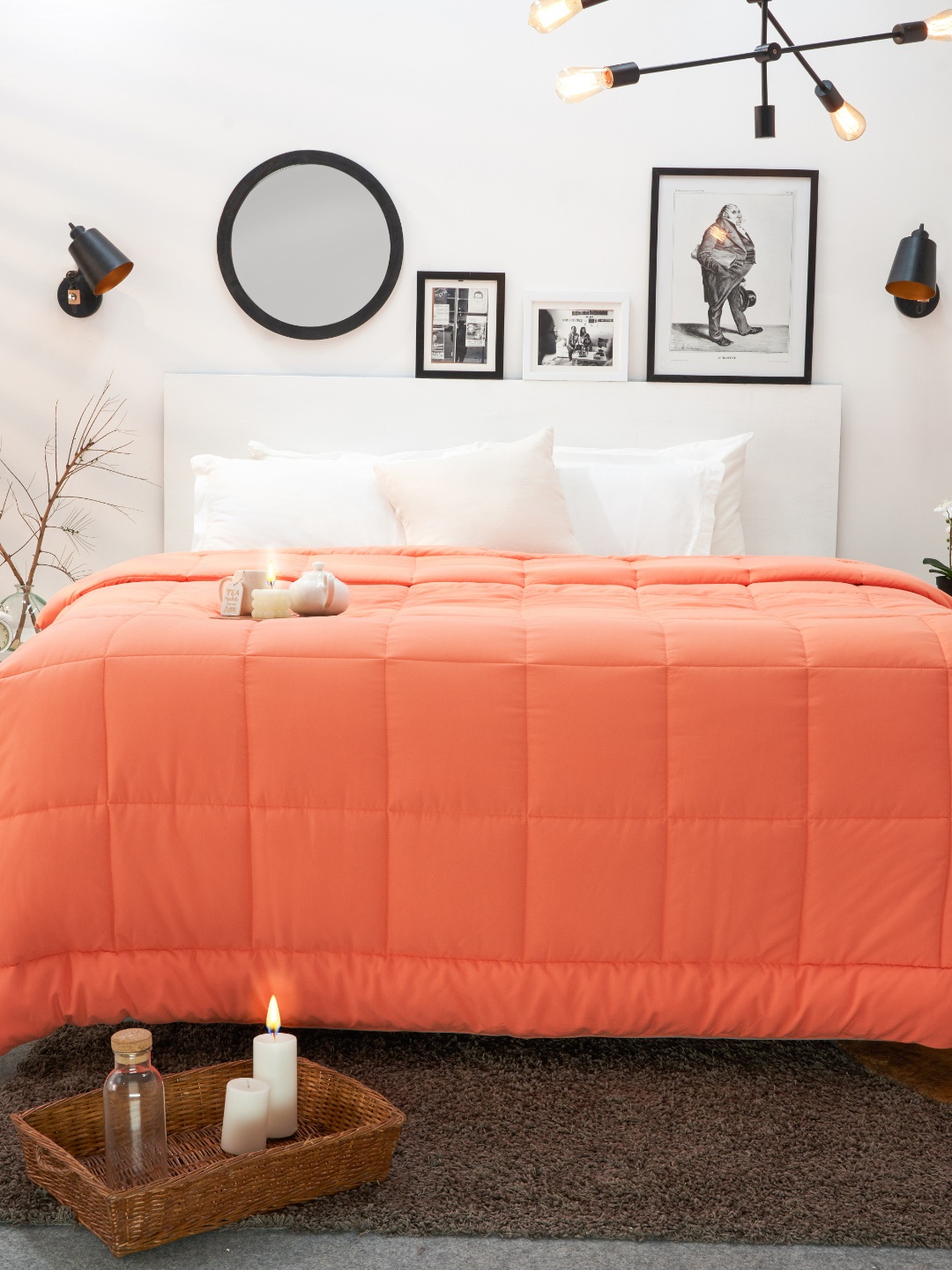 

SPACES Silkysoy Grey & Orange AC Room 90 GSM Double Bed Quilt