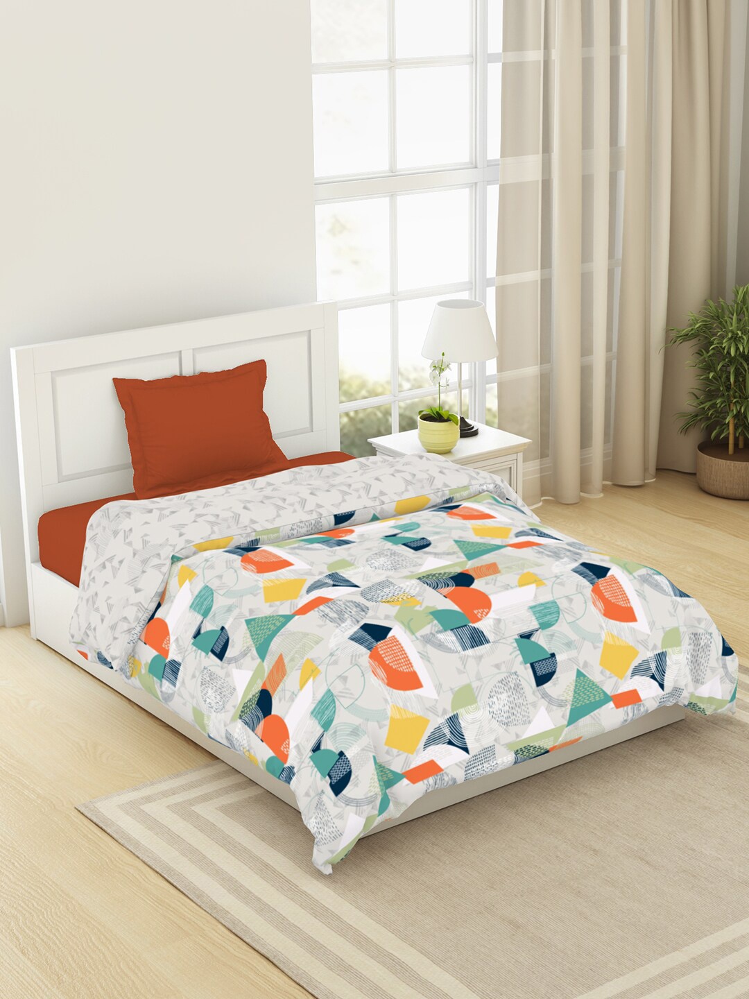

SPACES Assorted & Yellow Geometric Pure Cotton AC Room Single Bed Dohar