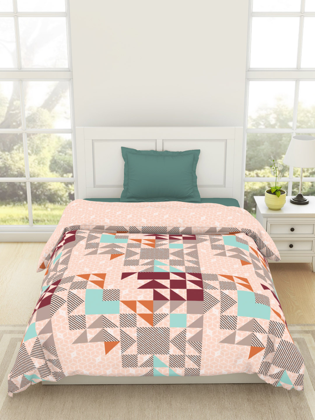 

SPACES Peach & White Floral Printed Pure Cotton AC Room Single Bed Dohar
