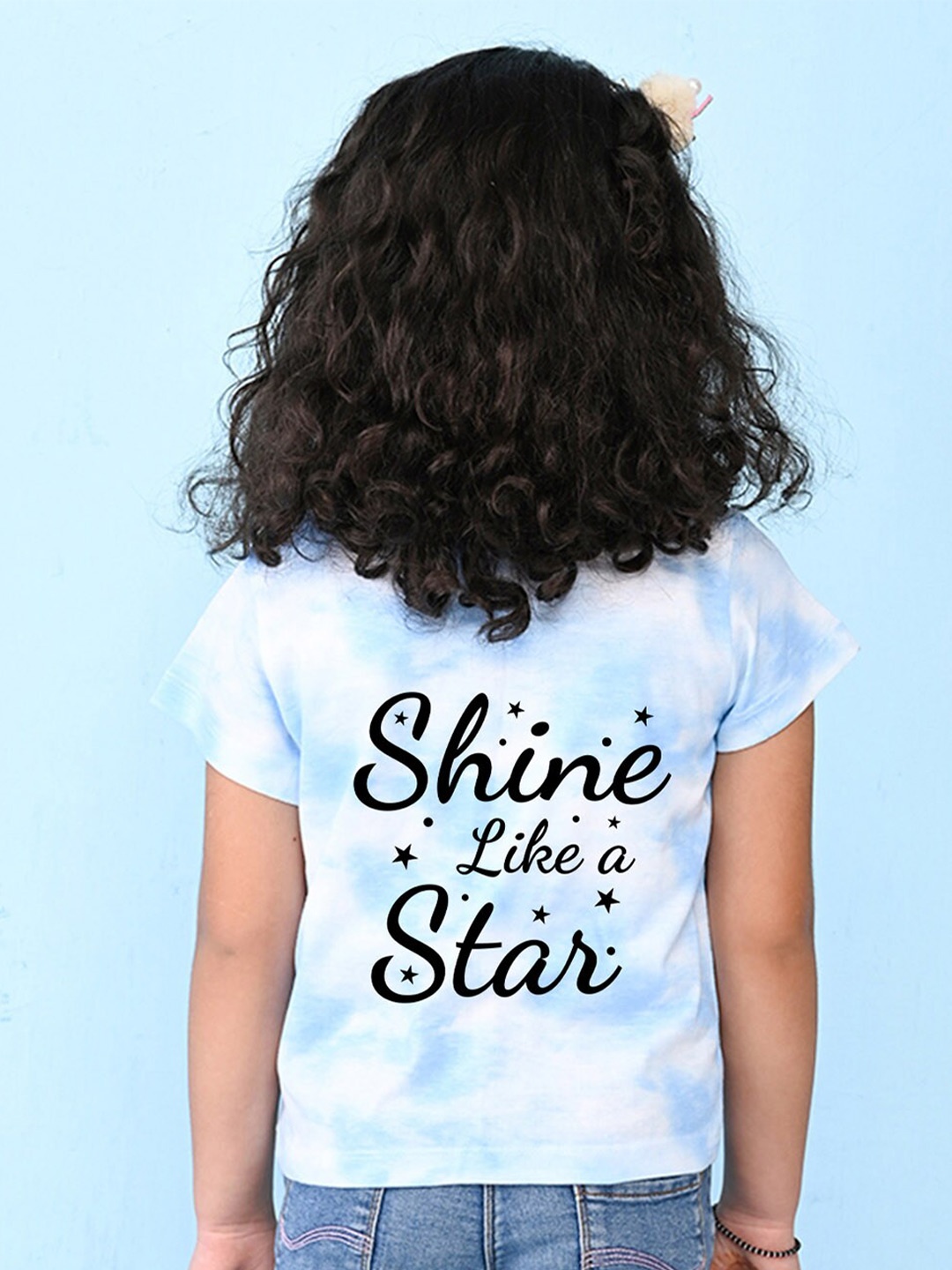 

NUSYL Girls Typography Printed Cotton T-shirt, Blue