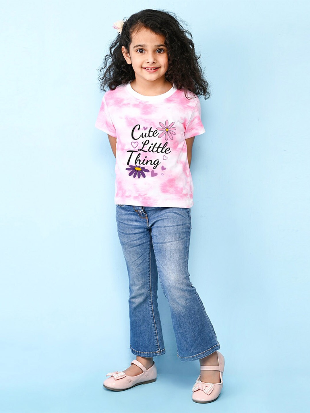

NUSYL Girls Typography Printed Cotton T-shirt, Pink
