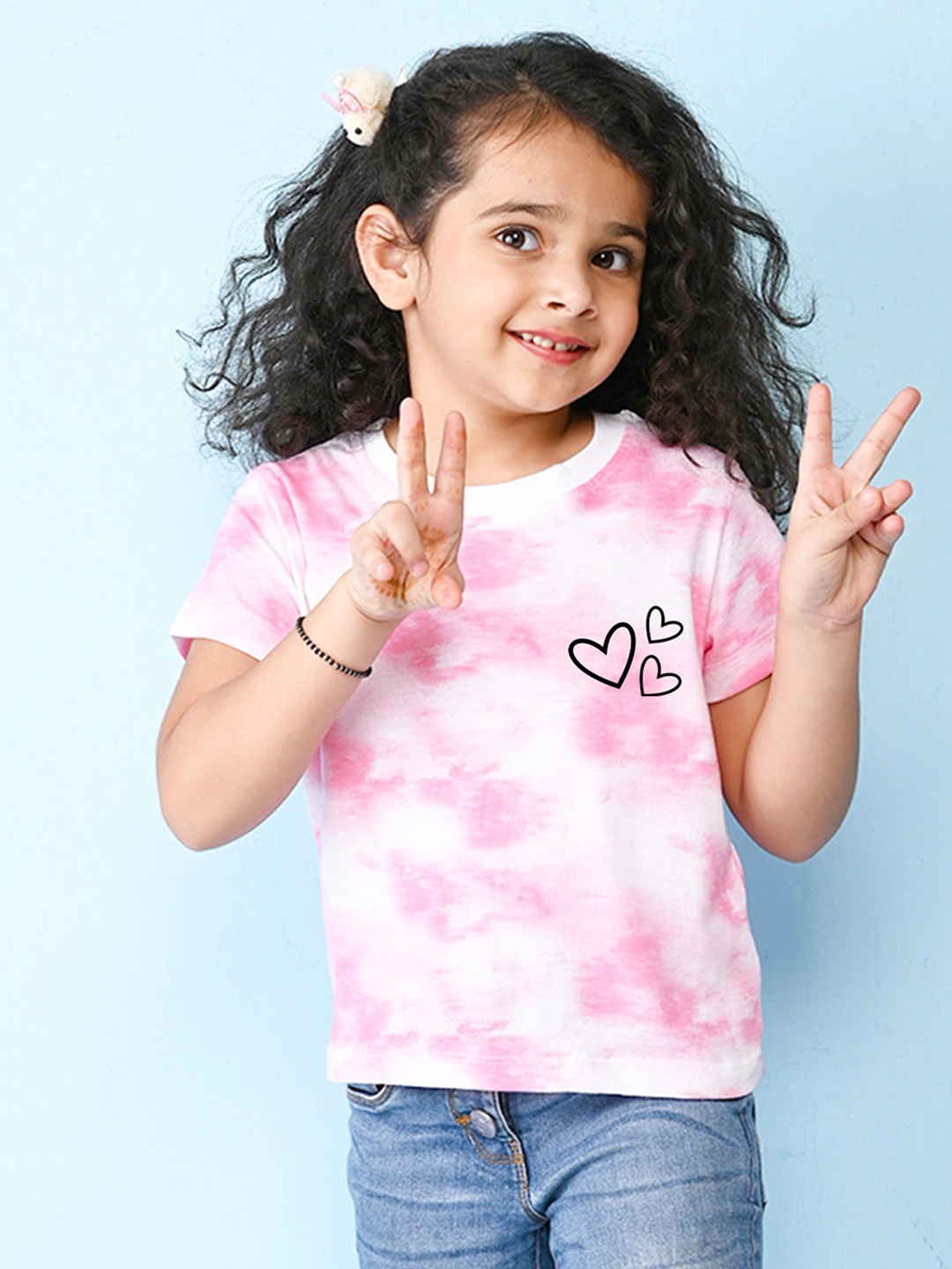 

NUSYL Girls Heart Printed Round Neck Short Sleeves T-shirt, Pink