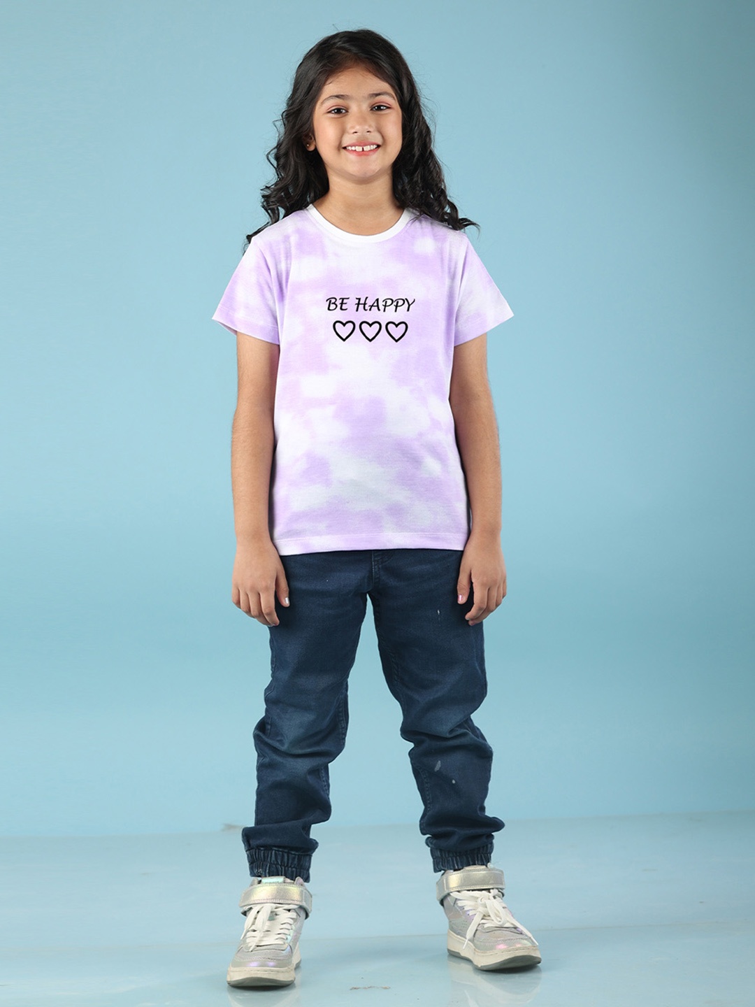 NUSYL Girls Typography Printed Round Neck Short Sleeves T-shirt, Purple