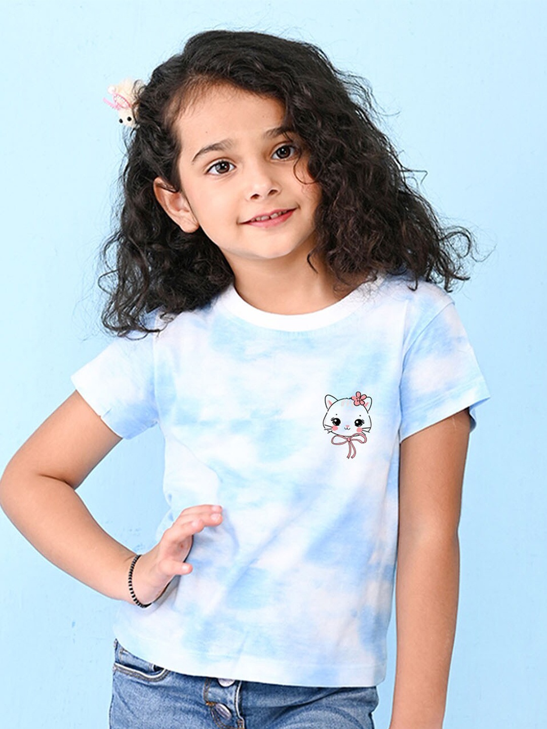 

NUSYL Girls Tie and Dye Printed Cotton T-shirt, Blue