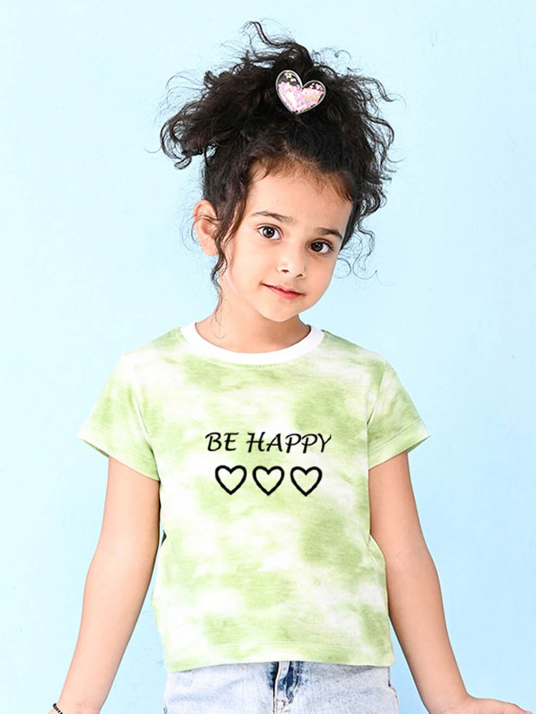 

NUSYL Girls Printed High Neck Applique Tie & Dye T-Shirt, Green