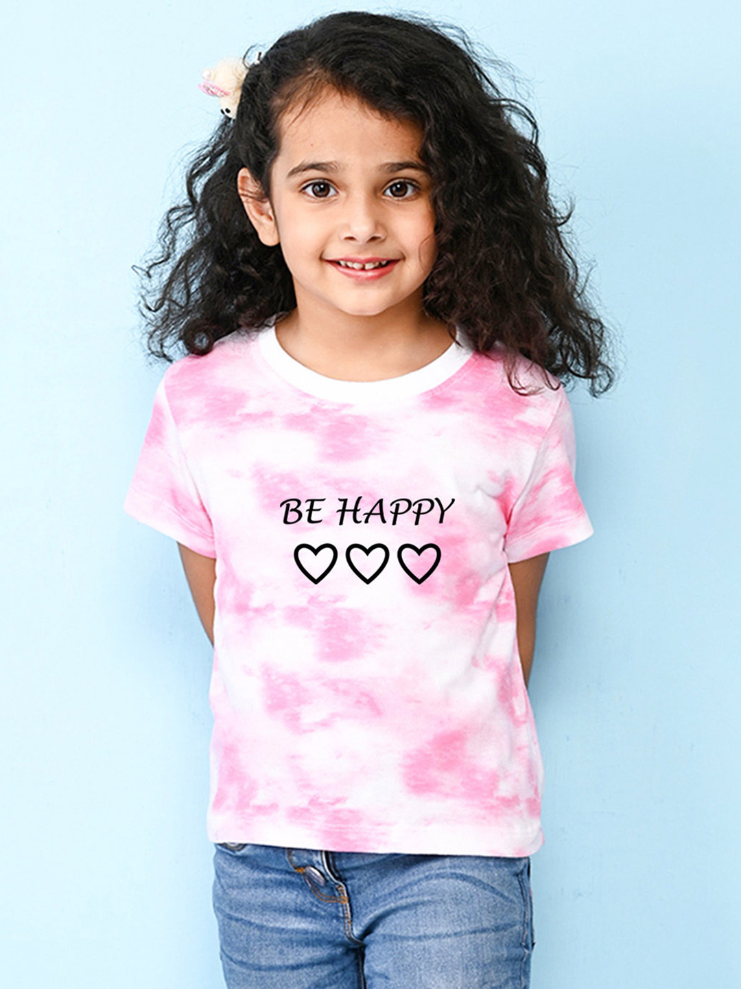 

NUSYL Girls Typography Printed Round Neck Short Sleeves T-shirt, Pink