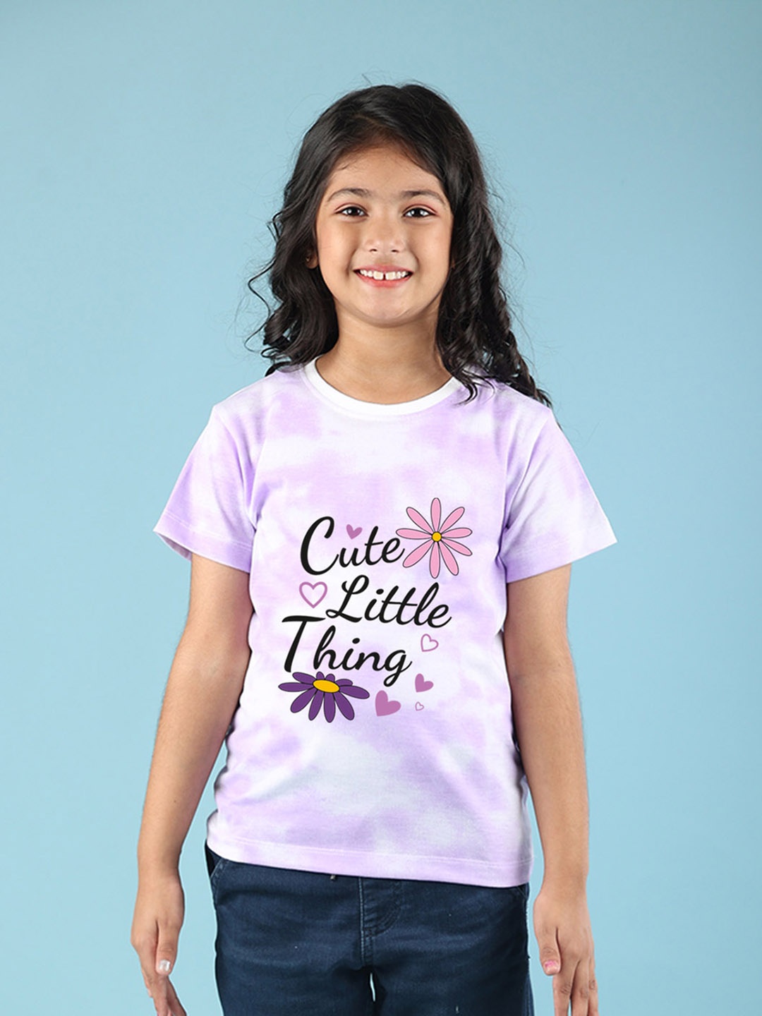 

NUSYL Girls Typography Printed Round Neck Short Sleeves T-shirt, Purple