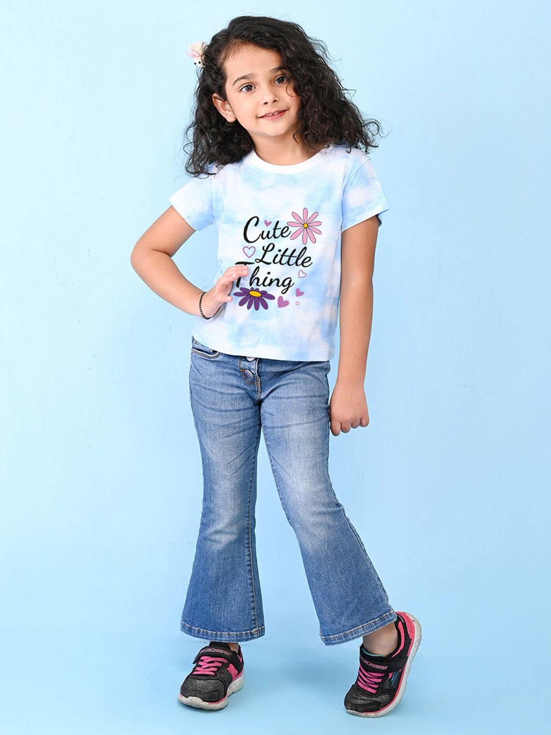 

NUSYL Girls Typography Printed Round Neck Short Sleeves T-shirt, Blue
