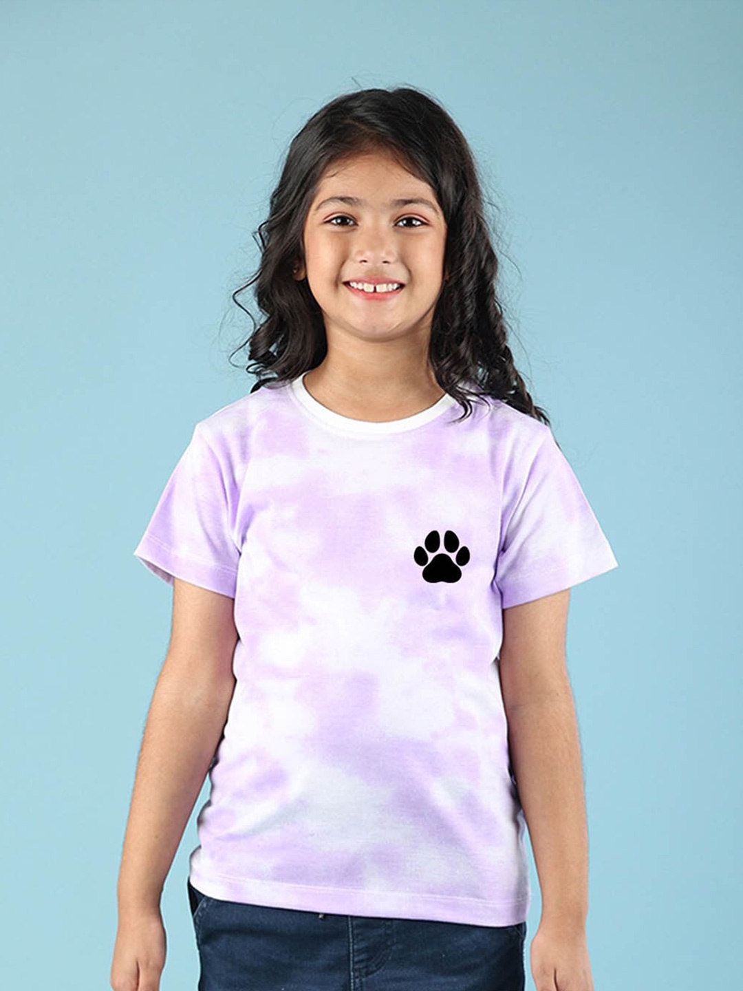 

NUSYL Girls Dog Printed High Neck Short sleeve Tie & Dye T-Shirt, Purple