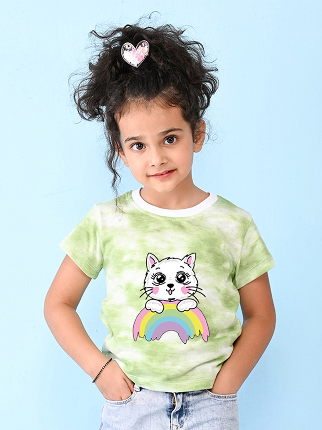 

NUSYL Girls Graphic Printed Cotton T-Shirt, Green