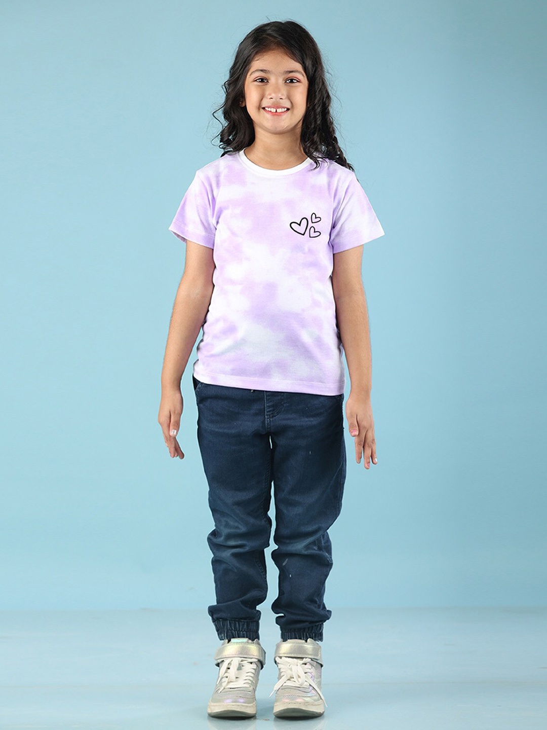 

NUSYL Girls Dyed Round Neck Cotton Applique T-shirt, Purple
