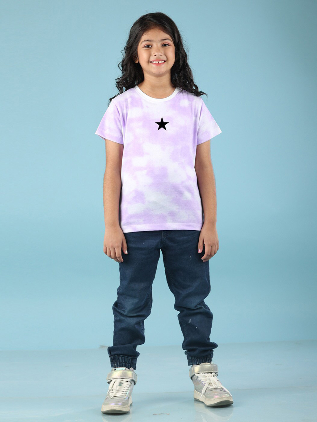 

NUSYL Girls Typography Printed Cotton Pockets T-shirt, Purple