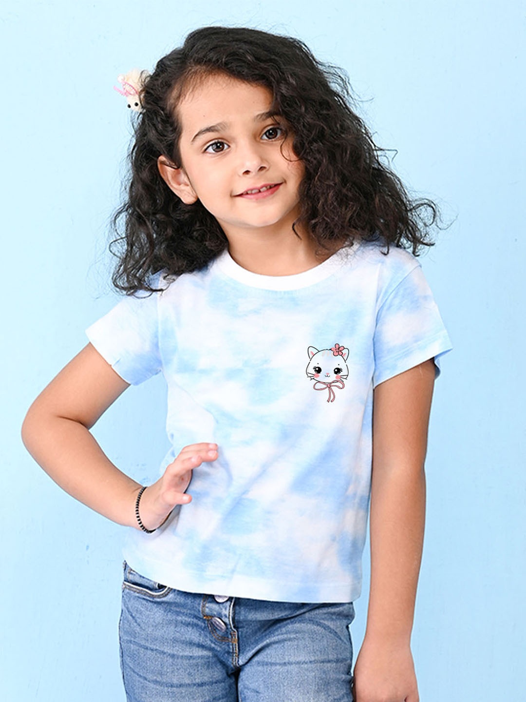 

NUSYL Girls Abstract Printed Round Neck Short Sleeves T-shirt, Blue