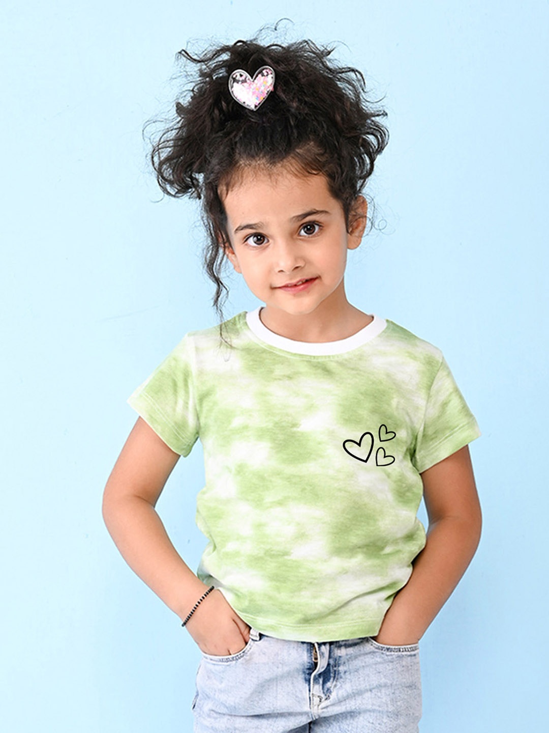 

NUSYL Girls Heart Printed Round Neck Short Sleeves T-shirt, Green