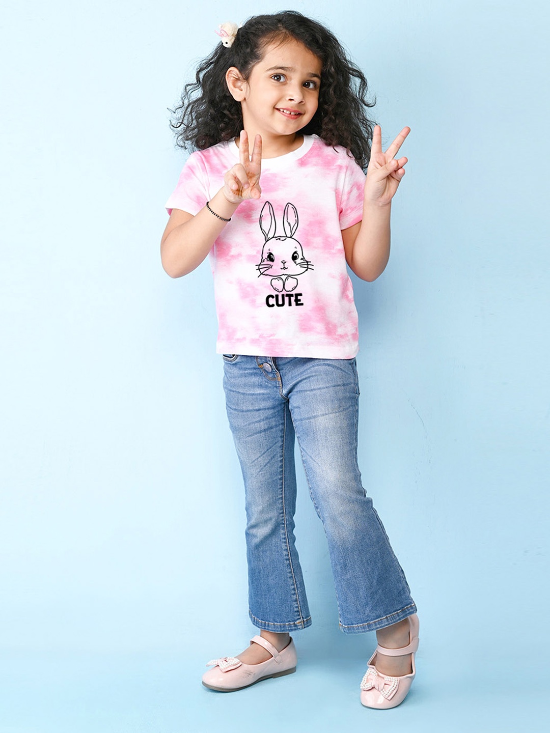 

NUSYL Girls Graphic Printed Round Neck Short Sleeves T-shirt, Pink
