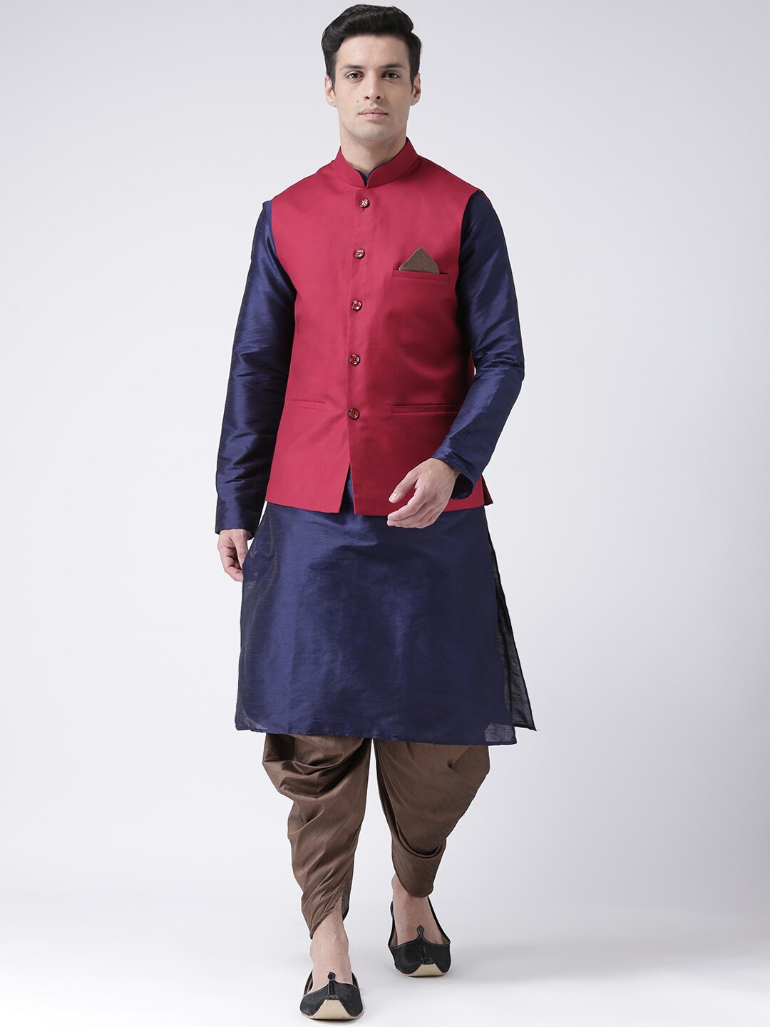 

DEYANN Band Neck Long Sleeves Straight Kurta with Patiala With Nehru Jacket, Magenta