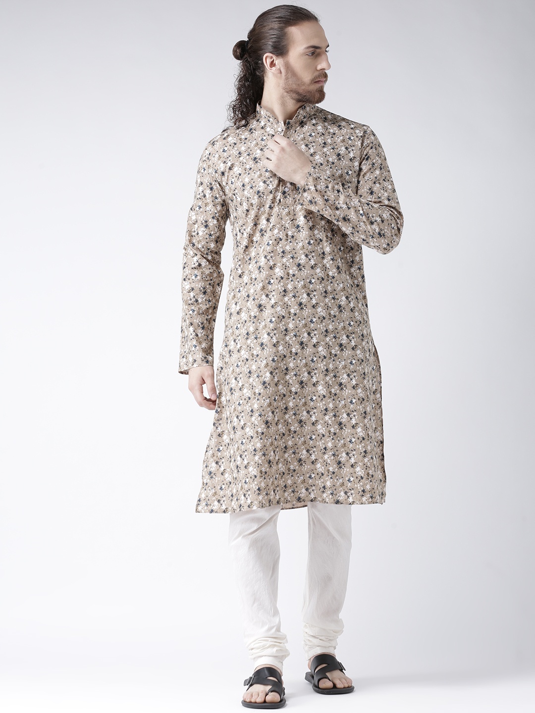 

DEYANN Abstract Printed Regular Linen Kurta With Churidar, Brown