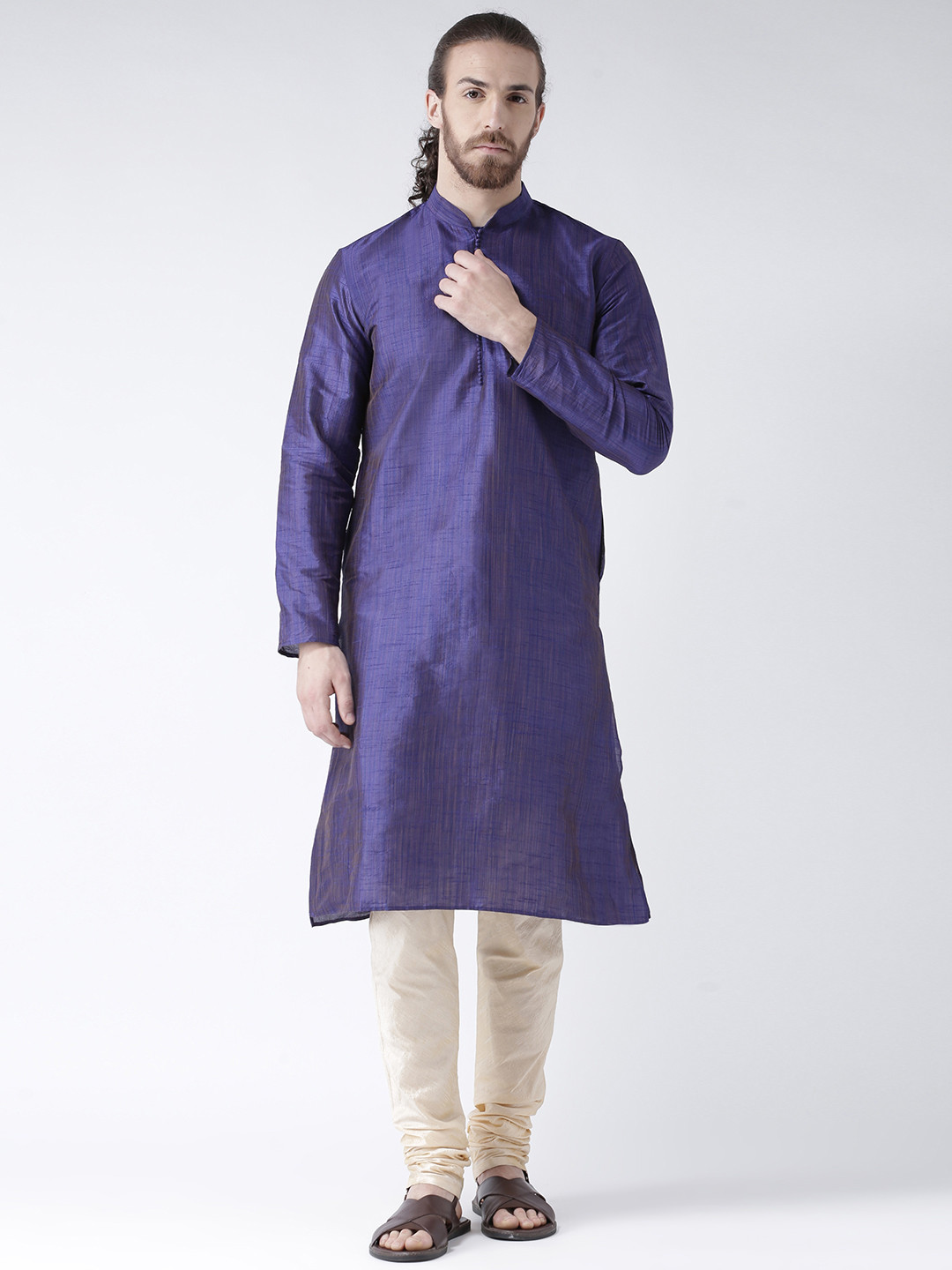 

DEYANN Mandarin Collar Regular Dupion Silk Kurta With Churidar, Purple