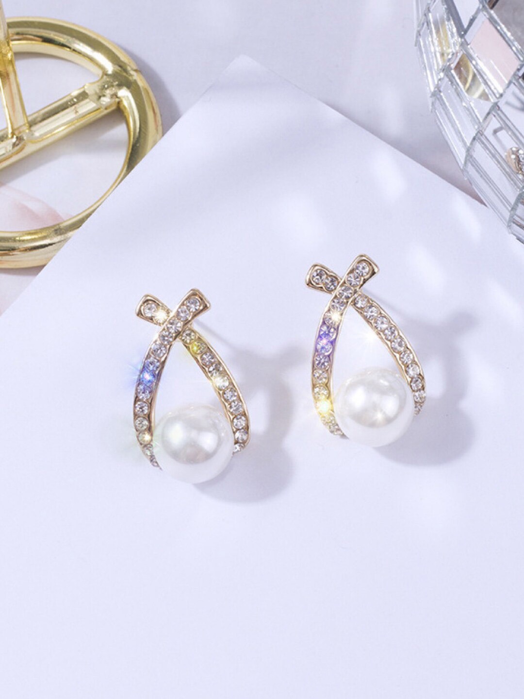 

Krelin Gold-Plated Cubic Zirconia Geometric Studs Earrings