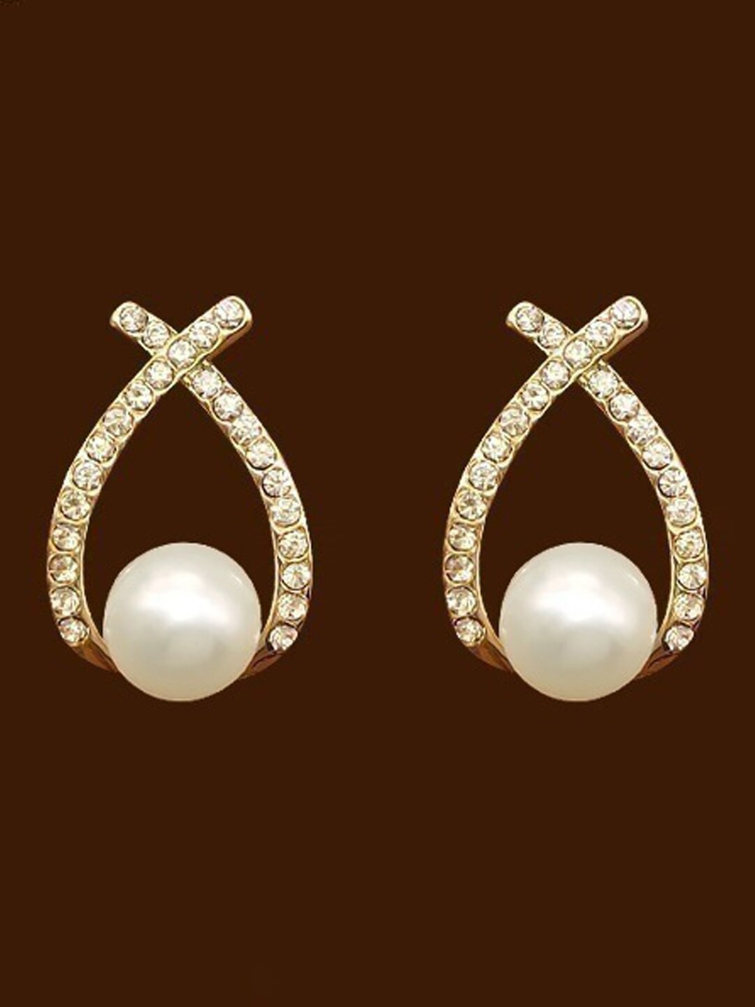 

Krelin Gold-Plated Stainless Steel Cubic Zirconia Studded Studs Earrings