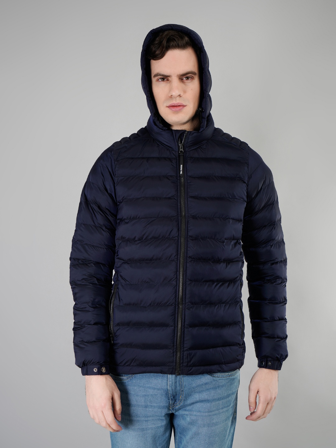 

TIM PARIS Hooded Long Sleeves Windcheater Puffer Jacket, Navy blue