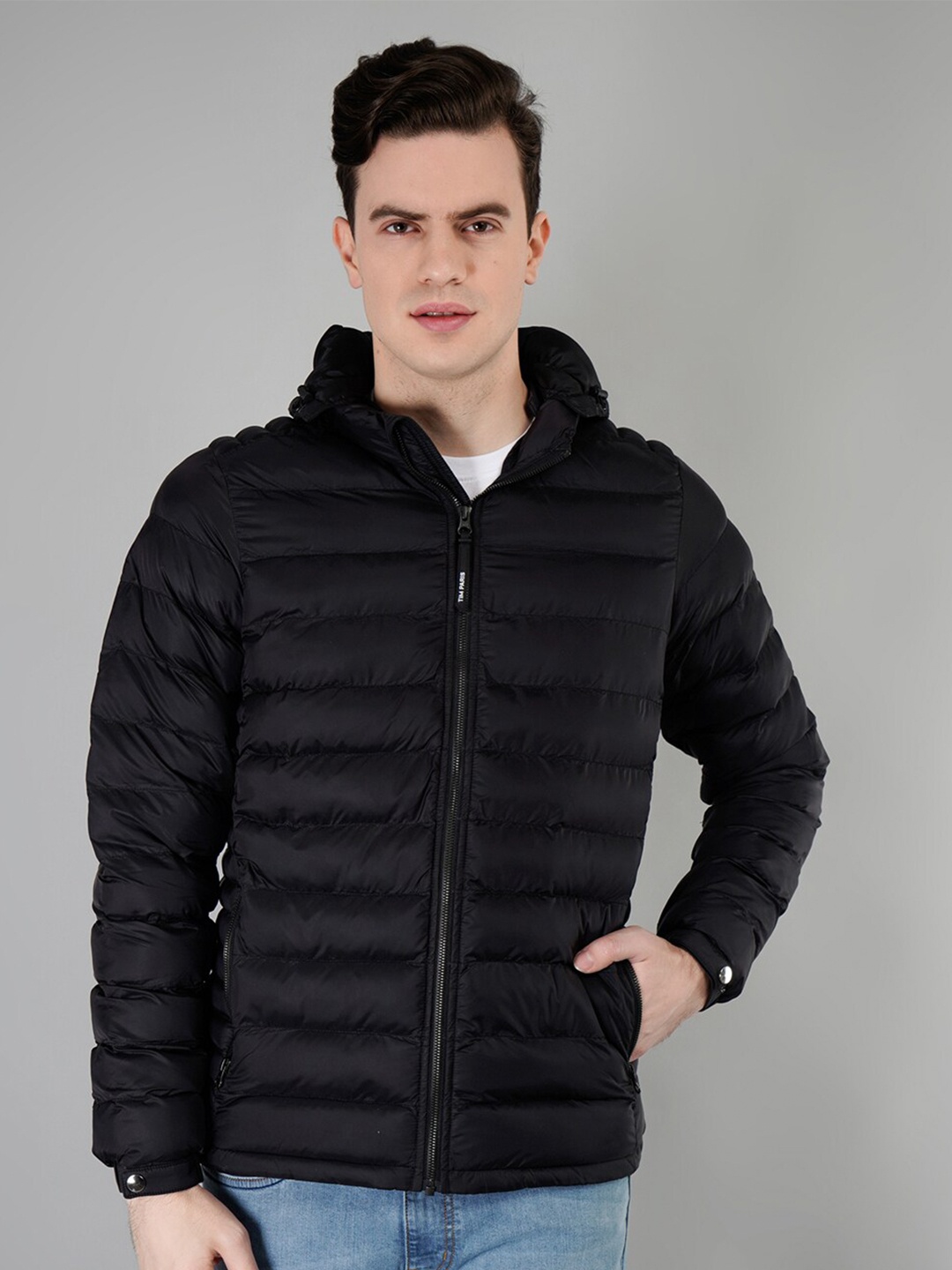 

TIM PARIS Hooded Windcheater Puffer Jacket, Black