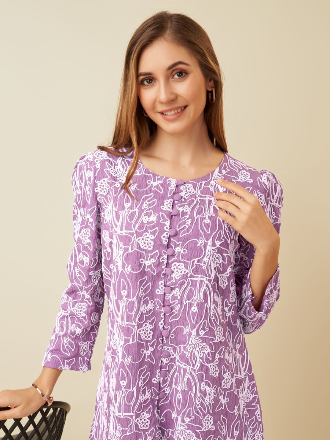 

HOUSE OF MIRA Embroidered Top With Trousers Co-Ords, Purple