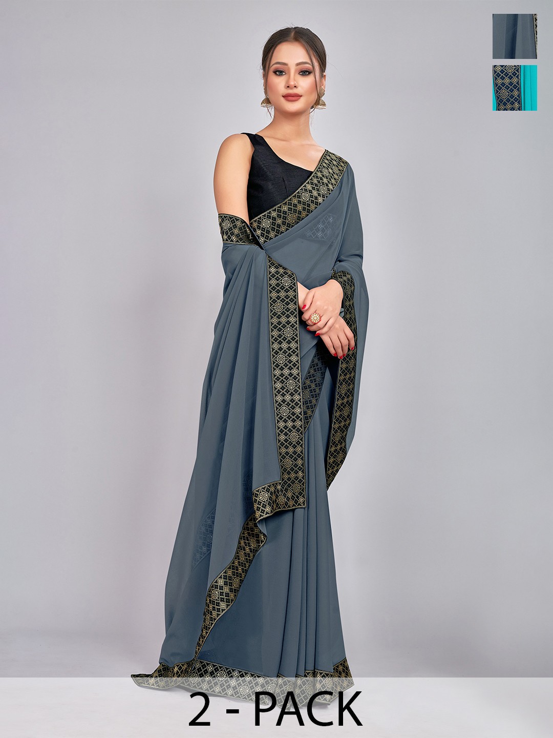 

CastilloFab Selection Of 2 Pure Georgette Sarees, Grey
